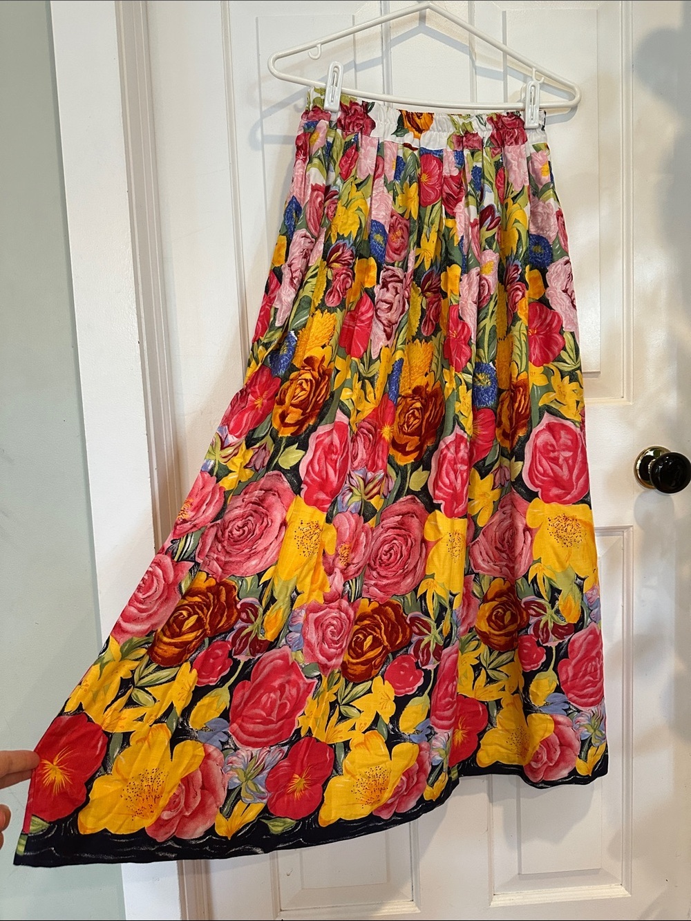 Vintage Rayon Floral Maxi Skirt vibrant colourful cottagecore garden resort